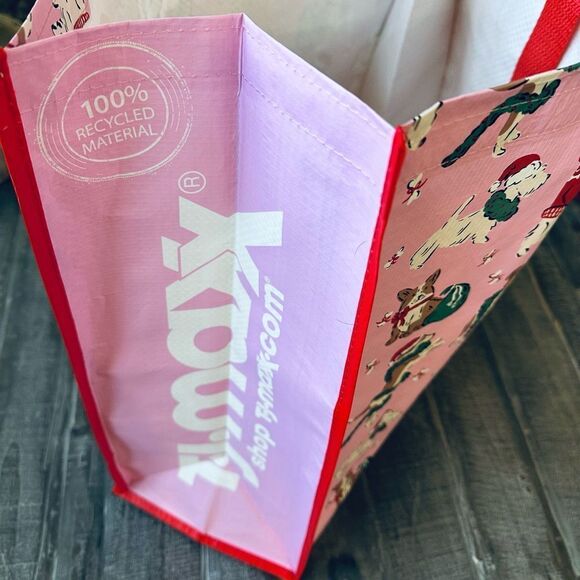 Reusable Pink Christmas Dogs Print Large Eco Shopping Travel Tote Bag - Picture 2 of 2